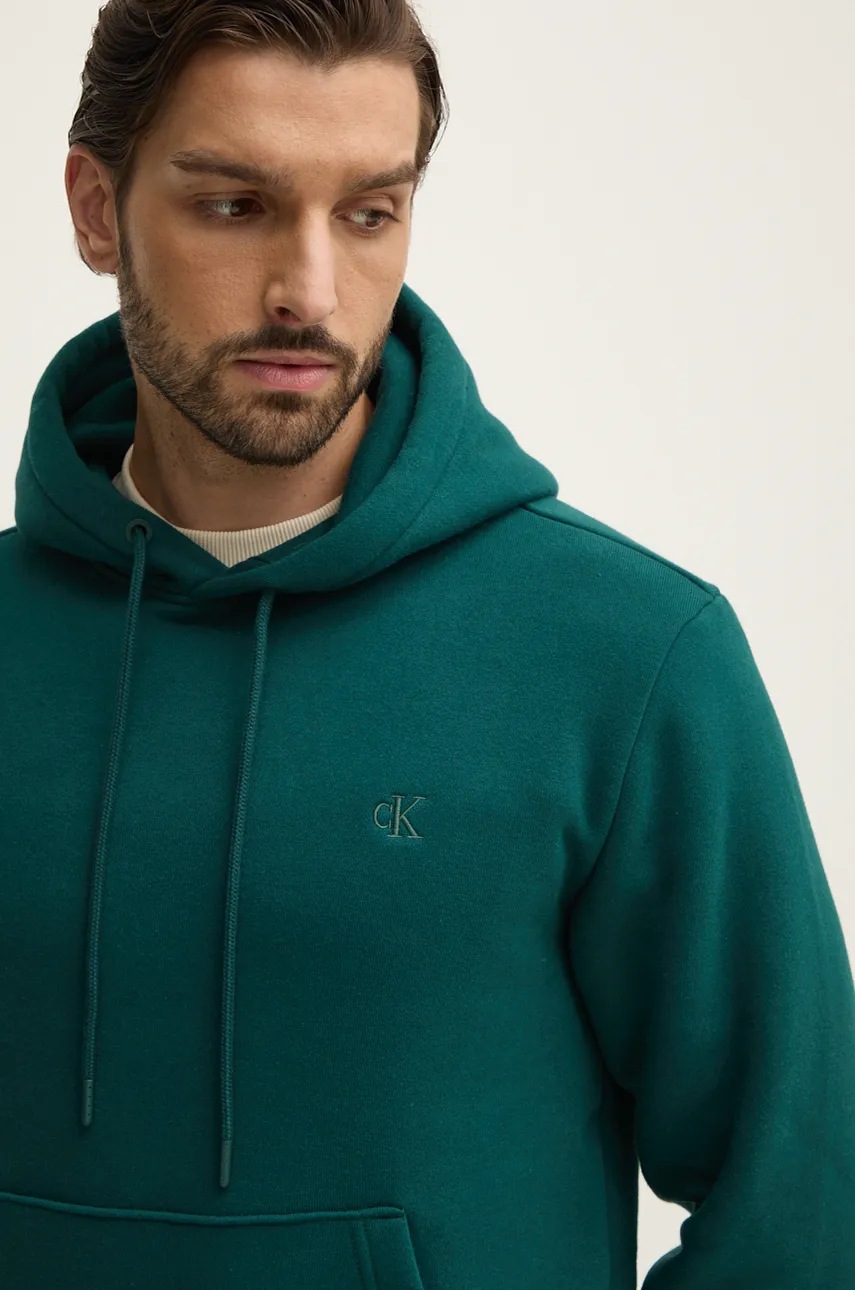 Кофта Calvin Klein Jeans чоловіча колір зелений з капюшоном однотонна J30J326459 