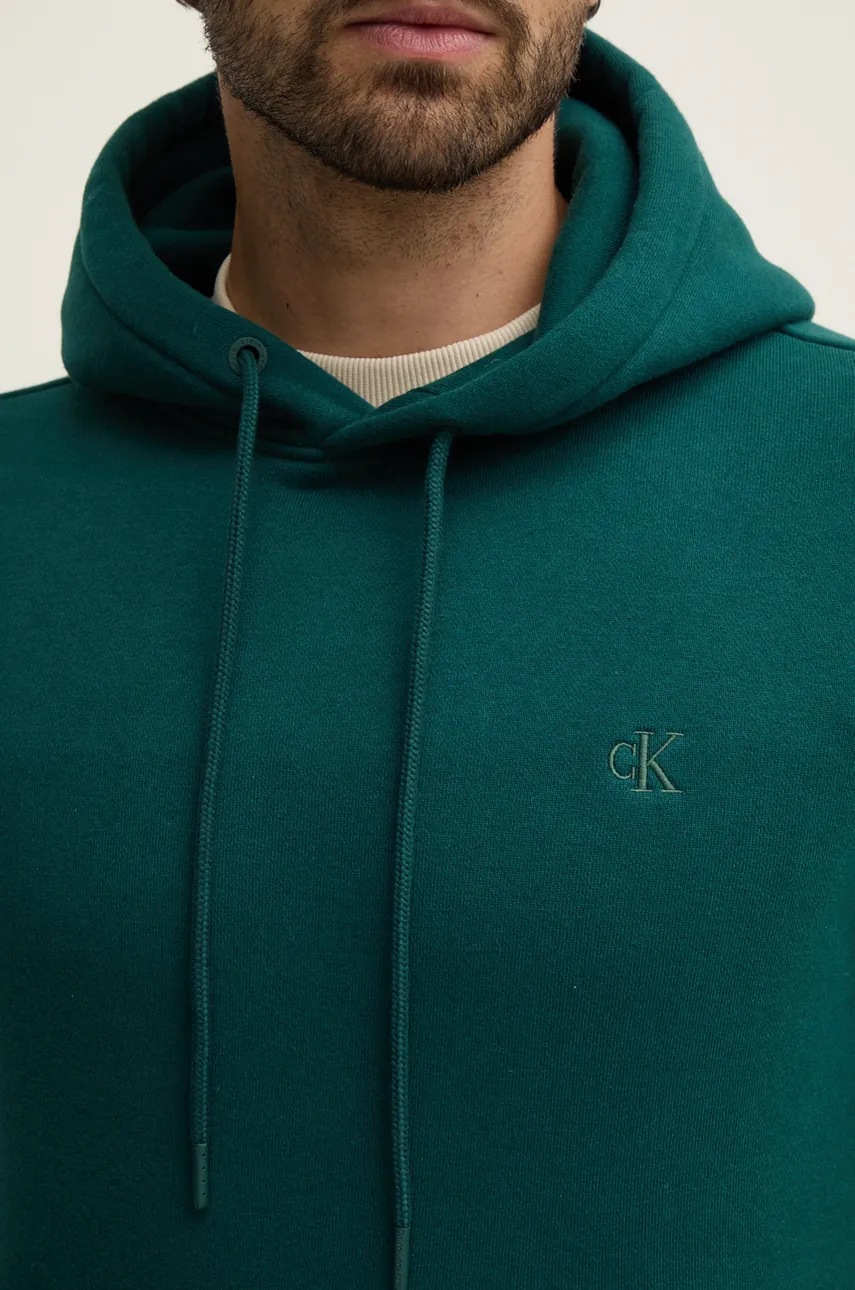 Кофта Calvin Klein Jeans чоловіча колір зелений з капюшоном однотонна J30J326459 
