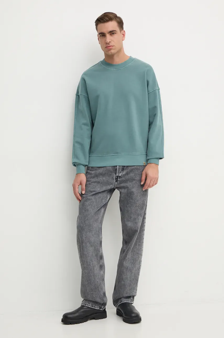 Хлопковая кофта Calvin Klein Jeans мужская цвет зелёный однотонная J30J326687 Хлопковая кофта Calvin Klein Jeans мужская цвет зелёный однотонная J30J326687