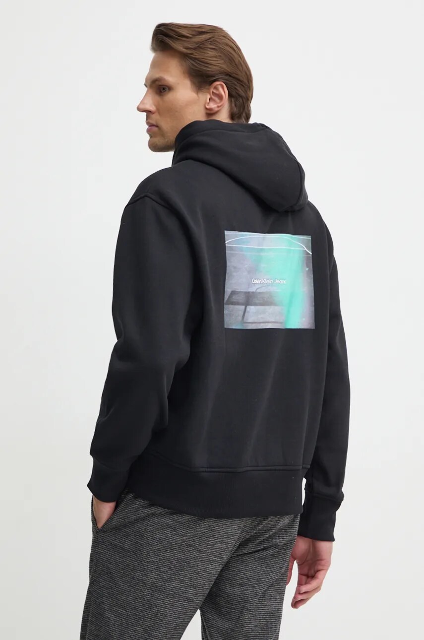 Levně Mikina Calvin Klein Jeans pánská, černá barva, s kapucí, hladká, J30J326878