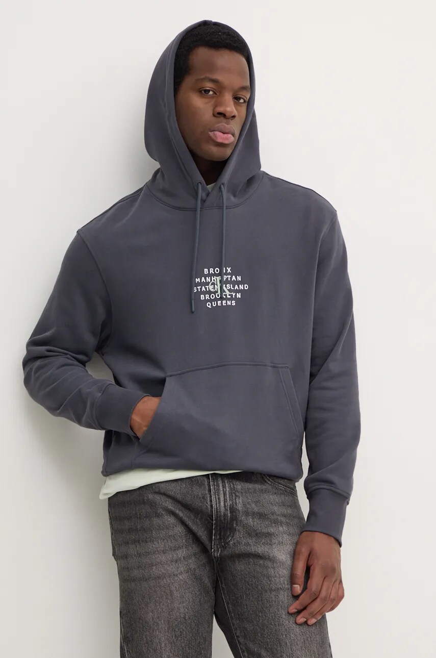 Levně Bavlněná mikina Calvin Klein Jeans pánská, šedá barva, s kapucí, s potiskem, J30J326879