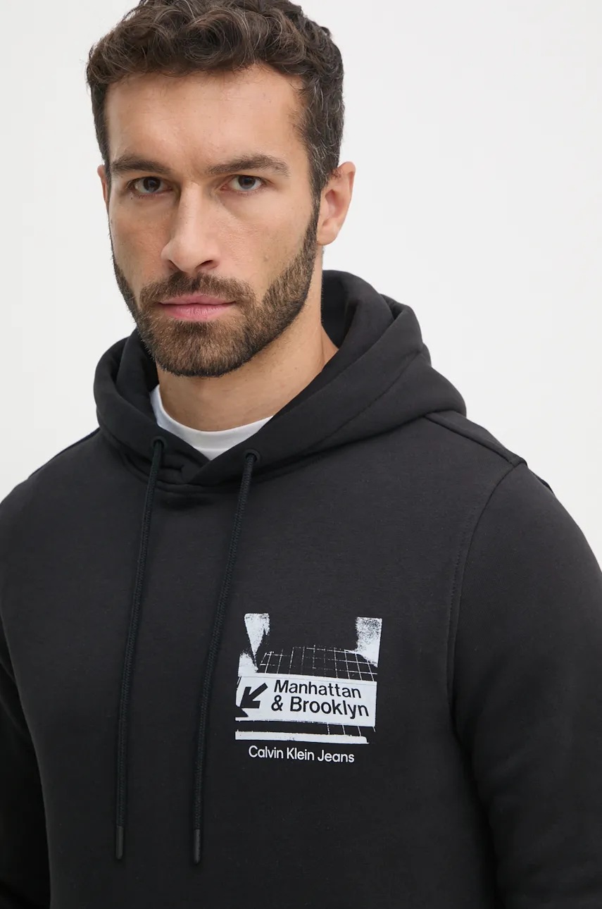 Μπλούζα Calvin Klein Jeans χρώμα: μαύρο, με κουκούλα, J30J326880 φωτογραφία
