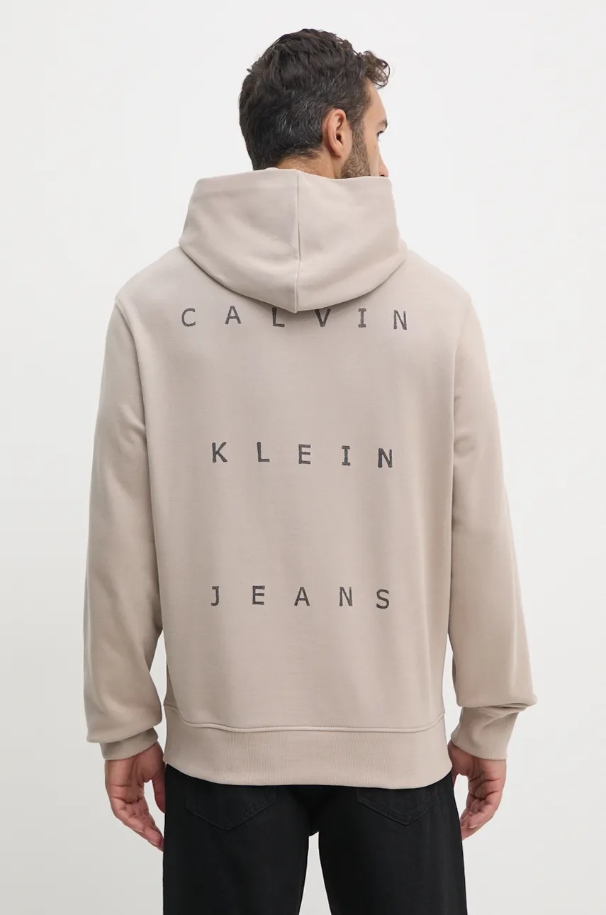 

Памучен суичър Calvin Klein Jeans в бежово с качулка с принт J30J327318, Бежов
