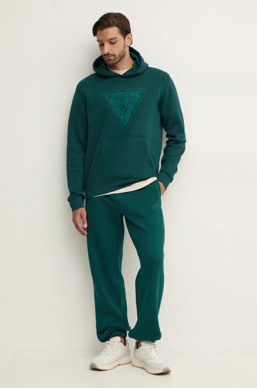 Кофта Guess EMBROIDERED мужская цвет зелёный с капюшоном с аппликацией M4BQ25.K9Z21 Кофта Guess EMBROIDERED мужская цвет зелёный с капюшоном с аппликацией M4BQ25.K9Z21