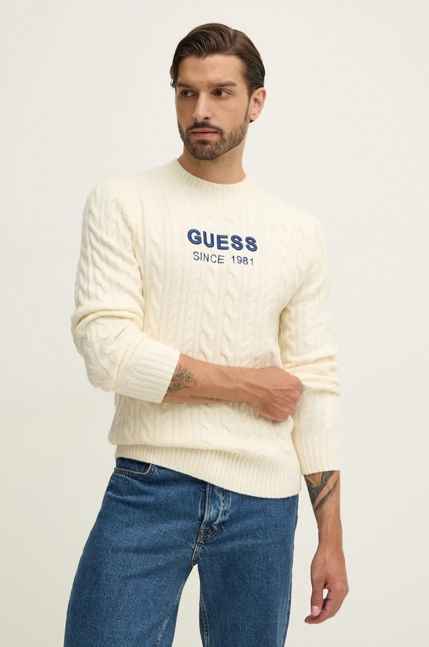 

Пуловер с вълна Guess ELWYN мъжки в бежово M4BR11.Z3HA2, Бежов