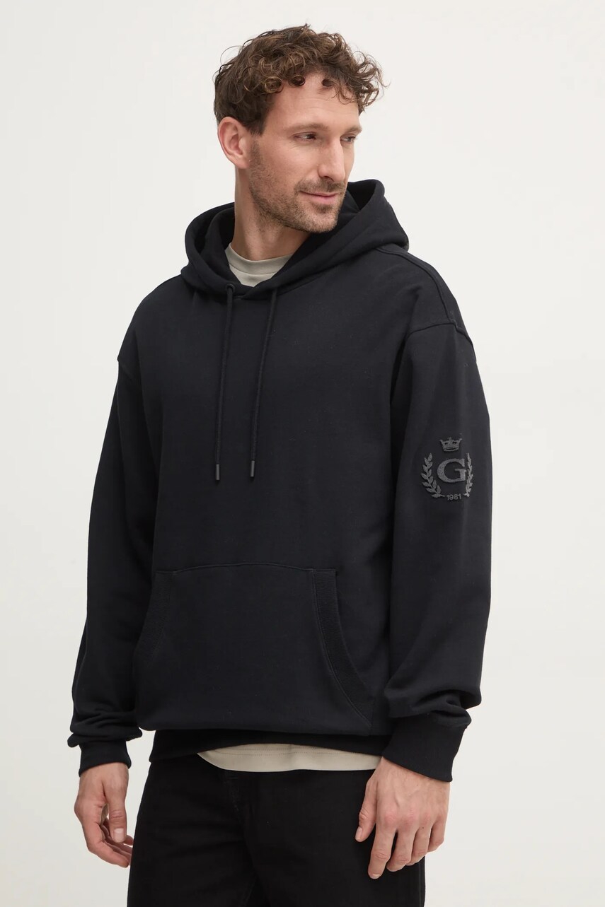 Levně Mikina Guess pánská, černá barva, s kapucí, s aplikací, M4BQ05.KBJ31