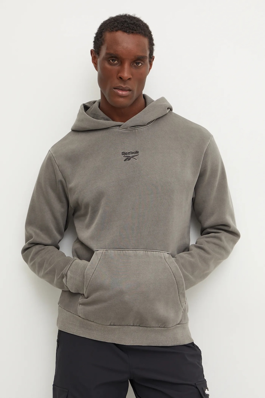Reebok bluza Identity Washed barbati, culoarea gri, cu glugă, neted, 100205480 Reebok bluza Identity Washed barbati, culoarea gri, cu glugă, neted, 100205480