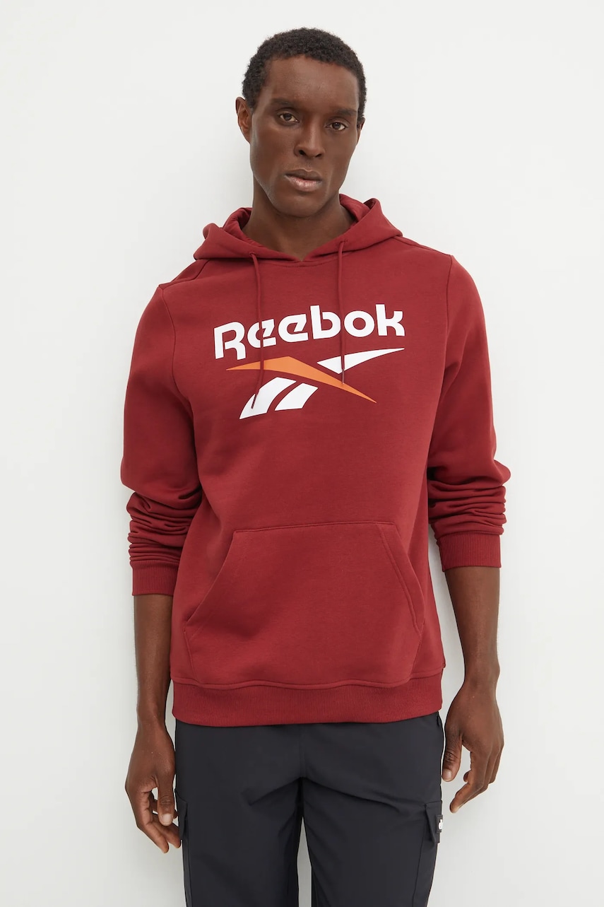 Reebok bluza barbati, culoarea bordo, cu glugă, cu imprimeu, 100205966