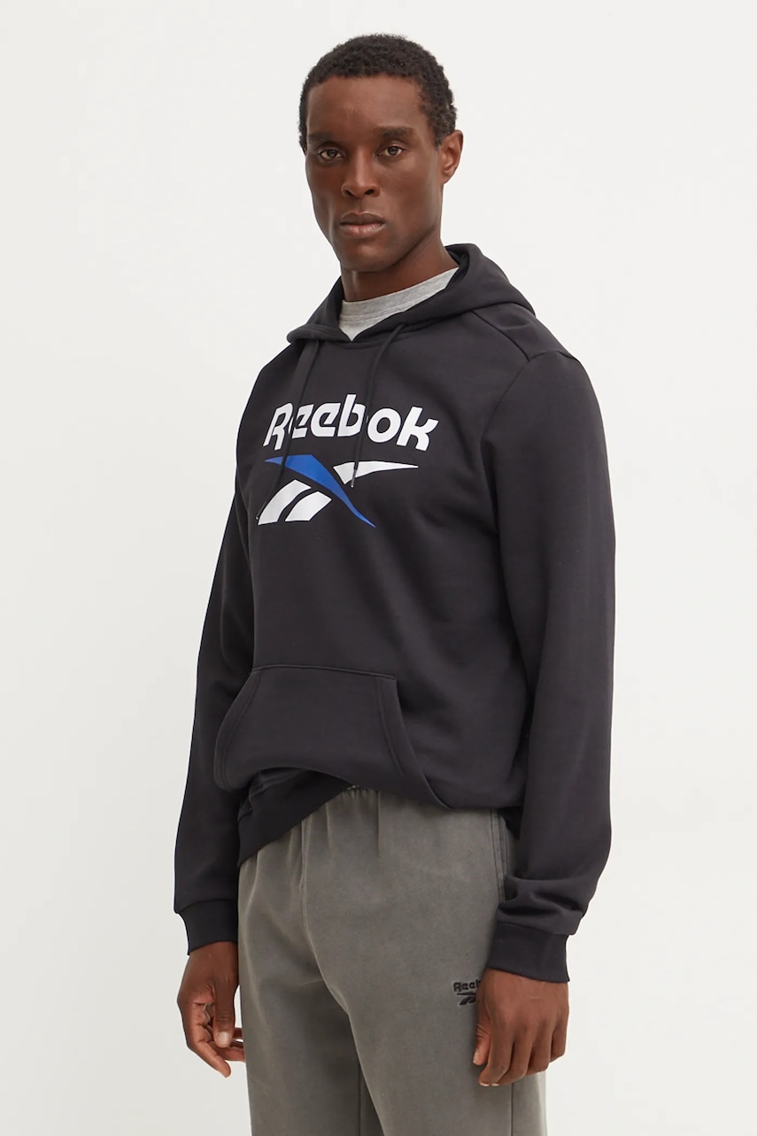 Reebok bluza barbati, culoarea negru, cu glugă, cu imprimeu, 100206027 Reebok bluza barbati, culoarea negru, cu glugă, cu imprimeu, 100206027