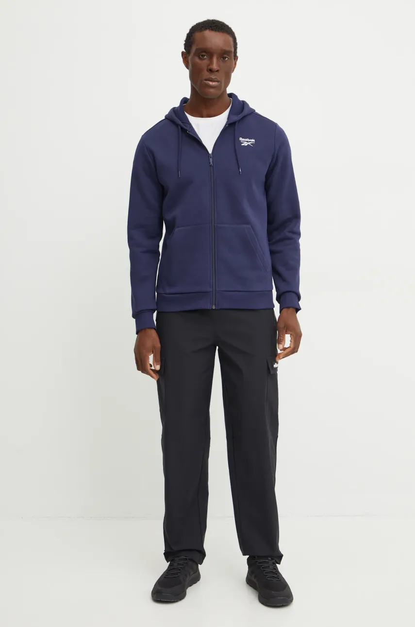 Кофта Reebok мужская цвет синий с капюшоном однотонная 100202861 Кофта Reebok мужская цвет синий с капюшоном однотонная 100202861