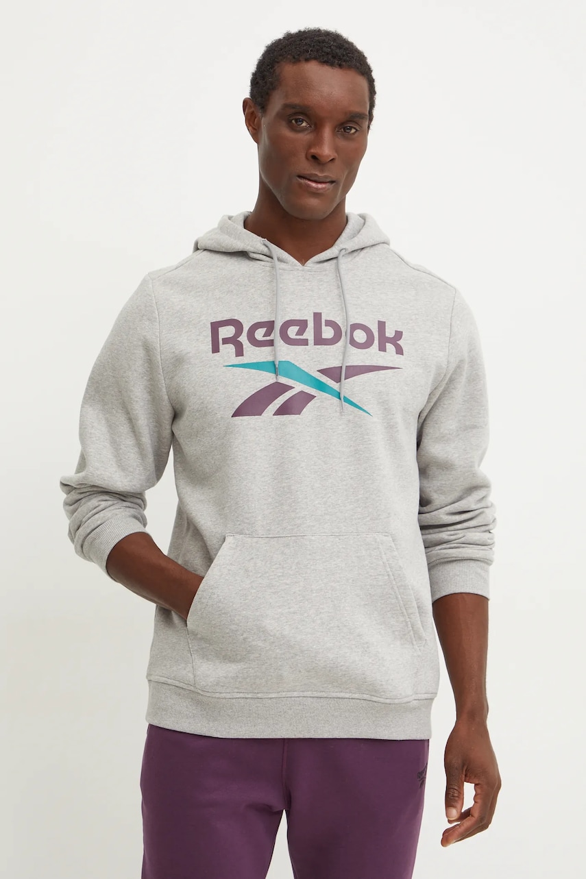 Reebok bluza barbati, culoarea gri, cu glugă, cu imprimeu, 100206026 Reebok bluza barbati, culoarea gri, cu glugă, cu imprimeu, 100206026