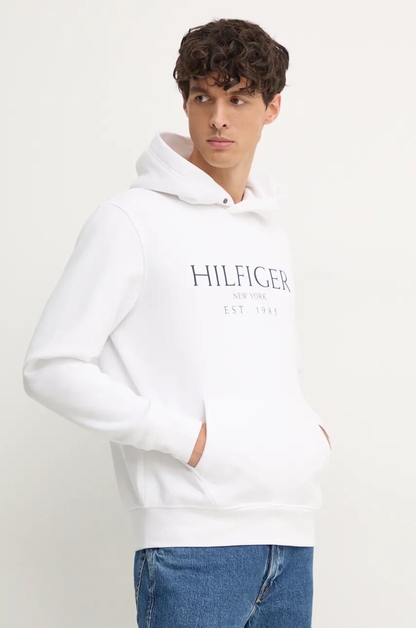 Levně Mikina Tommy Hilfiger pánská, bílá barva, s kapucí, s potiskem, MW0MW35523