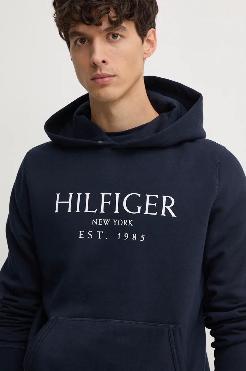 Levně Mikina Tommy Hilfiger pánská, tmavomodrá barva, s kapucí, s potiskem, MW0MW35523