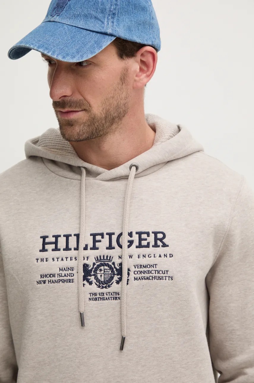 Бавовняна кофта Tommy Hilfiger чоловіча колір сірий з капюшоном меланж MW0MW35527 