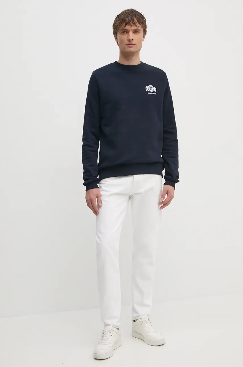 Хлопковая кофта Tommy Hilfiger мужская цвет синий с аппликацией MW0MW35528 Хлопковая кофта Tommy Hilfiger мужская цвет синий с аппликацией MW0MW35528