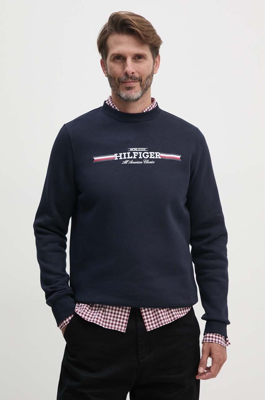 Levně Mikina Tommy Hilfiger pánská, tmavomodrá barva, s potiskem, MW0MW35530