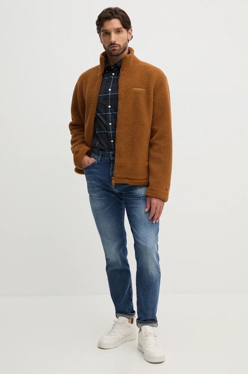 Флисовая кофта Tommy Hilfiger цвет коричневый однотонная MW0MW37228 Флисовая кофта Tommy Hilfiger цвет коричневый однотонная MW0MW37228