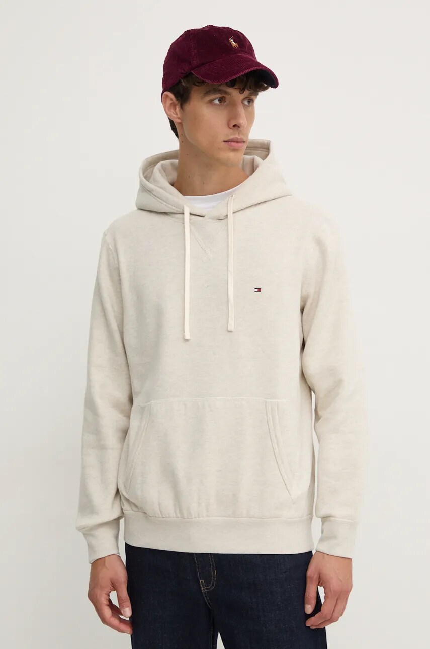 Levně Mikina Tommy Hilfiger pánská, béžová barva, s kapucí, hladká, MW0MW37230