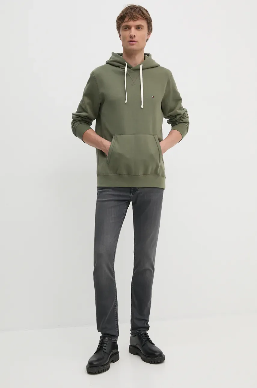 Кофта Tommy Hilfiger мужская цвет зелёный с капюшоном однотонная MW0MW37230 Кофта Tommy Hilfiger мужская цвет зелёный с капюшоном однотонная MW0MW37230