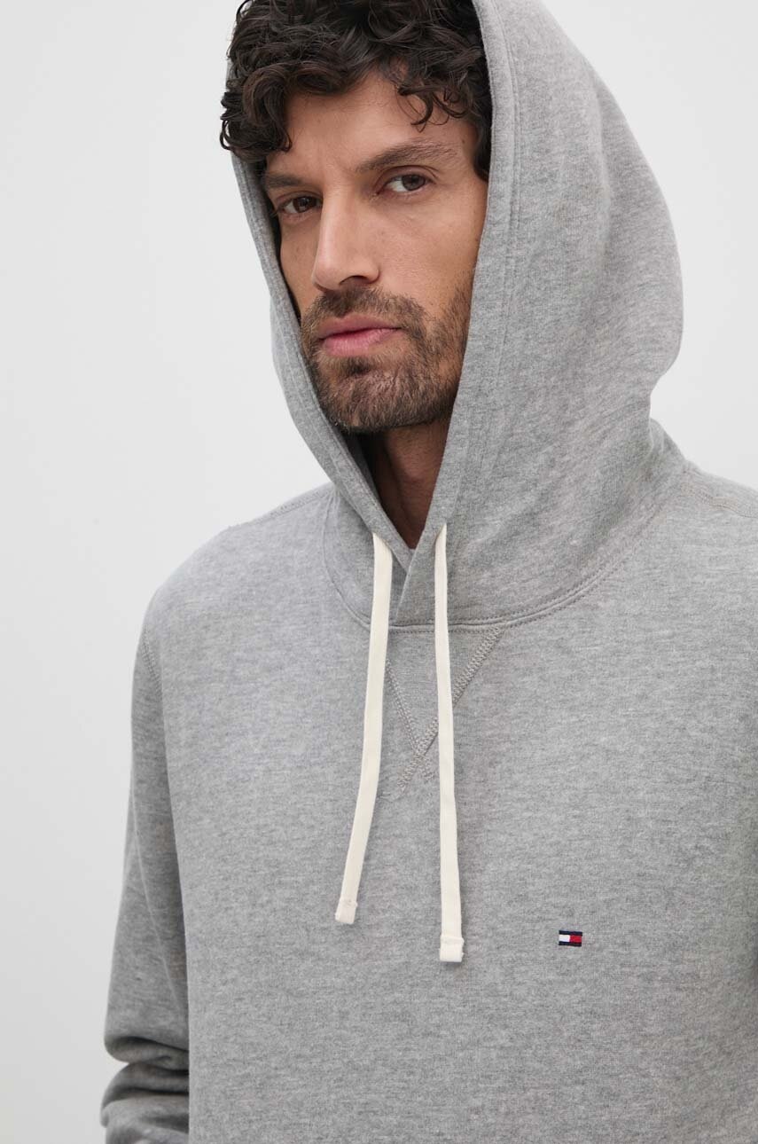 Levně Mikina Tommy Hilfiger pánská, šedá barva, s kapucí, hladká, MW0MW37230