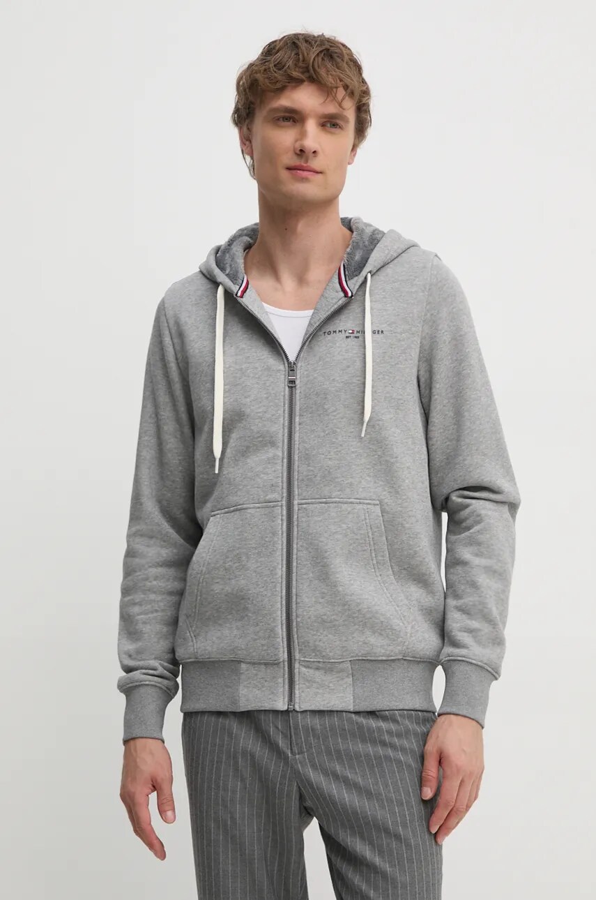 Levně Mikina Tommy Hilfiger pánská, šedá barva, s kapucí, s potiskem, MW0MW37245