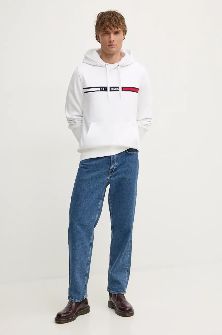 Кофта Tommy Hilfiger мужская цвет белый с капюшоном с аппликацией MW0MW37361 Кофта Tommy Hilfiger мужская цвет белый с капюшоном с аппликацией MW0MW37361