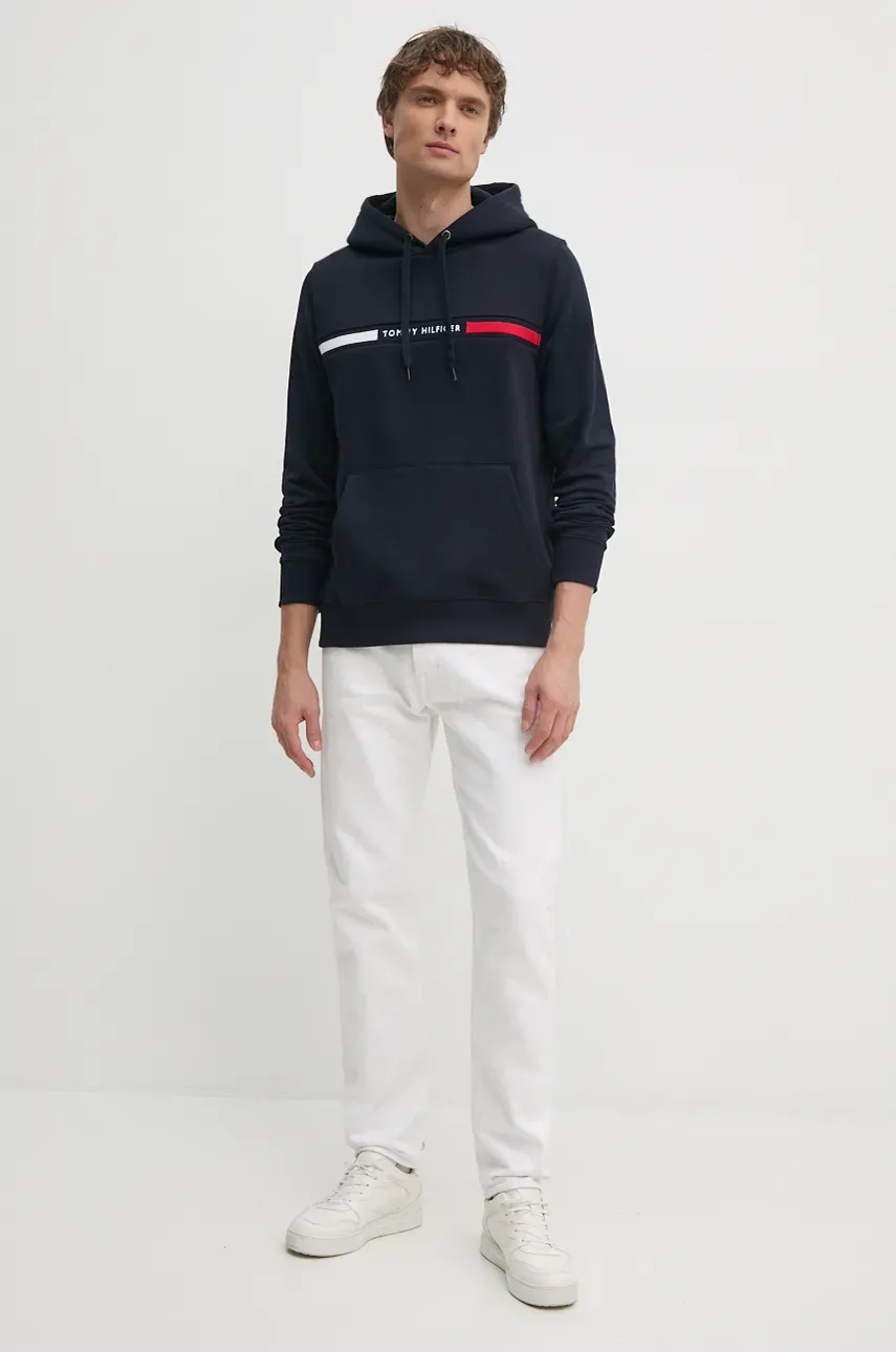Кофта Tommy Hilfiger мужская цвет синий с капюшоном с аппликацией MW0MW37361 Кофта Tommy Hilfiger мужская цвет синий с капюшоном с аппликацией MW0MW37361