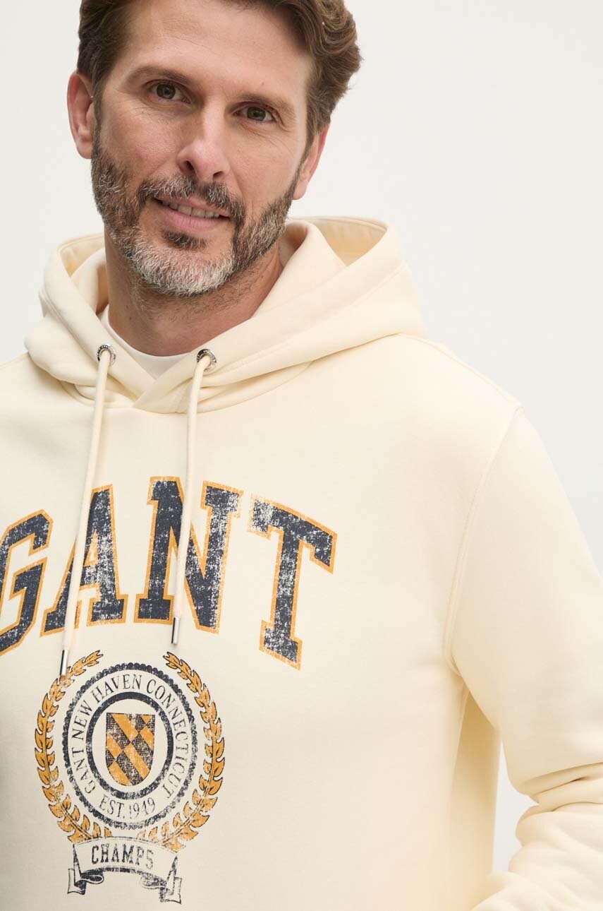 Gant bluza barbati, culoarea bej, cu gluga, cu imprimeu, 2015068