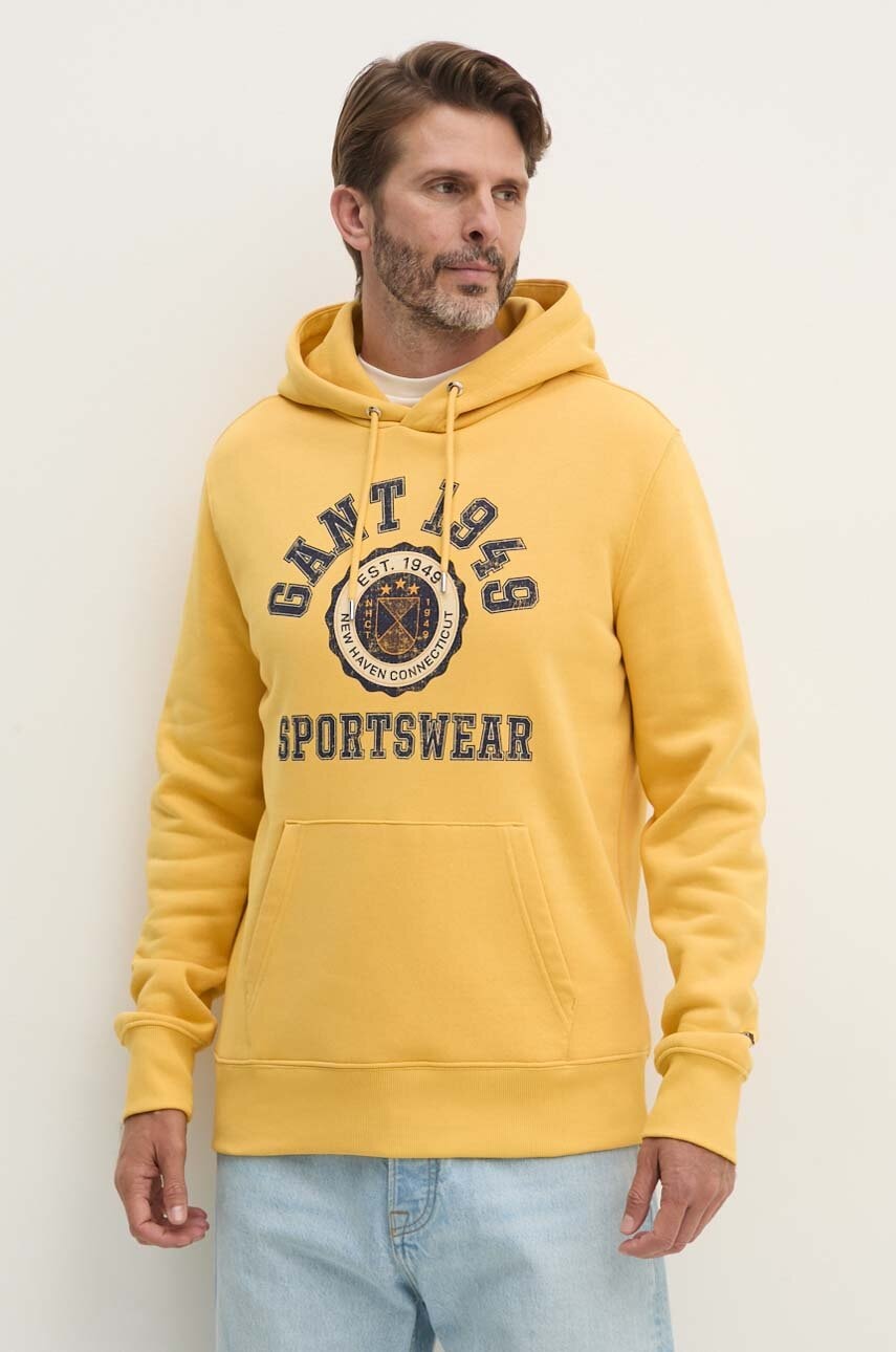 Gant bluza barbati, culoarea galben, cu glugă, cu imprimeu, 2015068