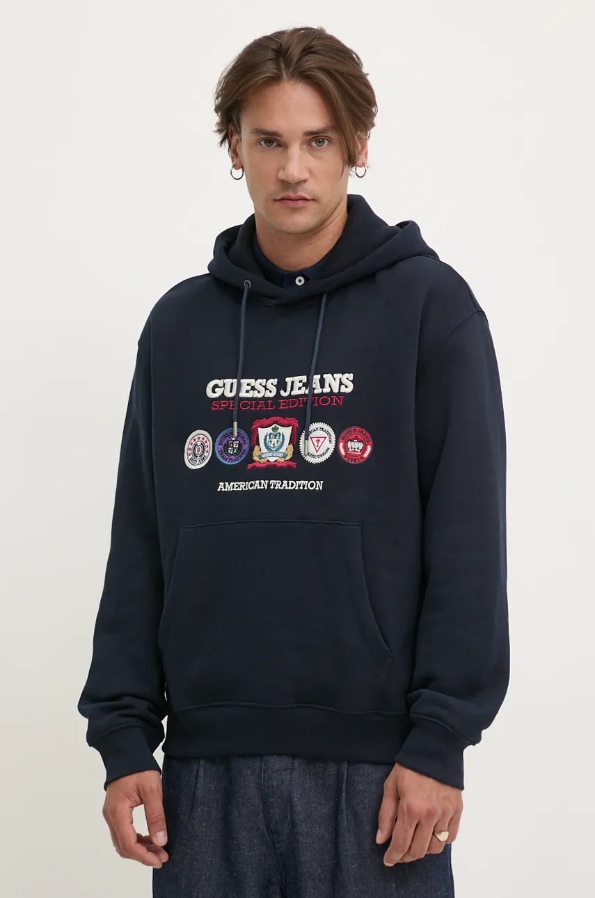 

Суичър Guess Jeans в тъмносиньо с качулка с апликация M4BQ32 K9V31, Тъмносин