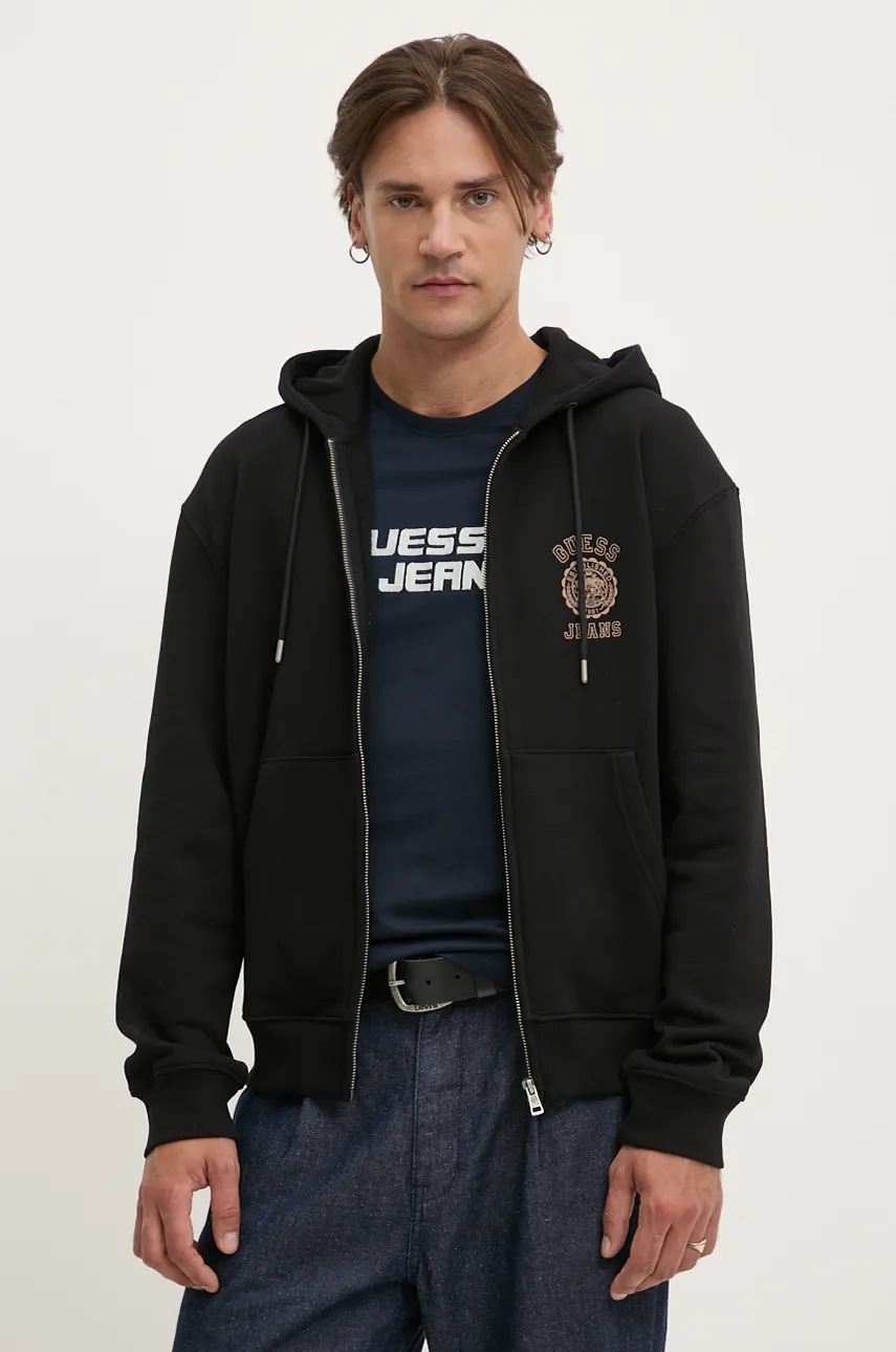 

Суичър Guess Jeans в черно с качулка с принт M4BQ34 K9V31, Черен