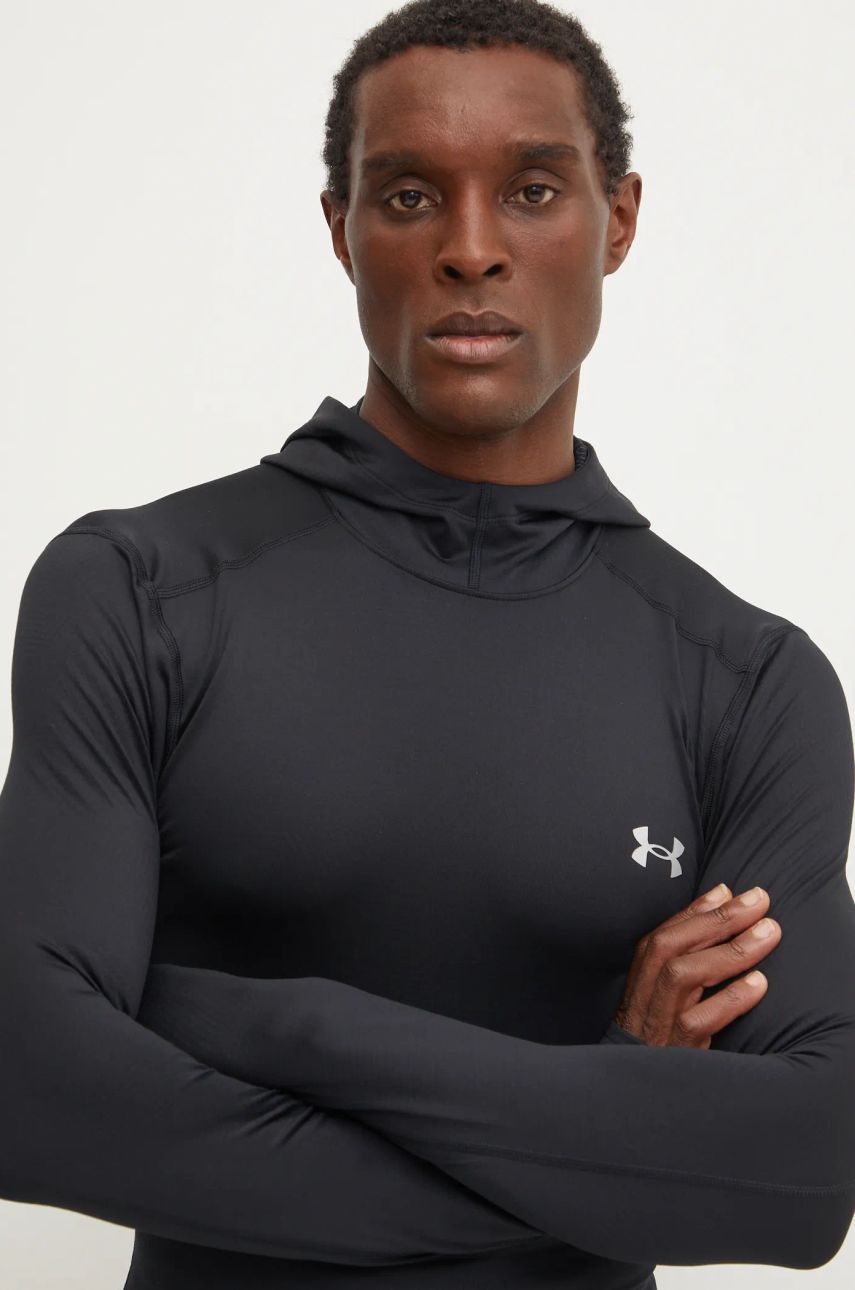 Under Armour hanorac de antrenament ColdGear Elite culoarea negru, cu glugă, neted, 1386944