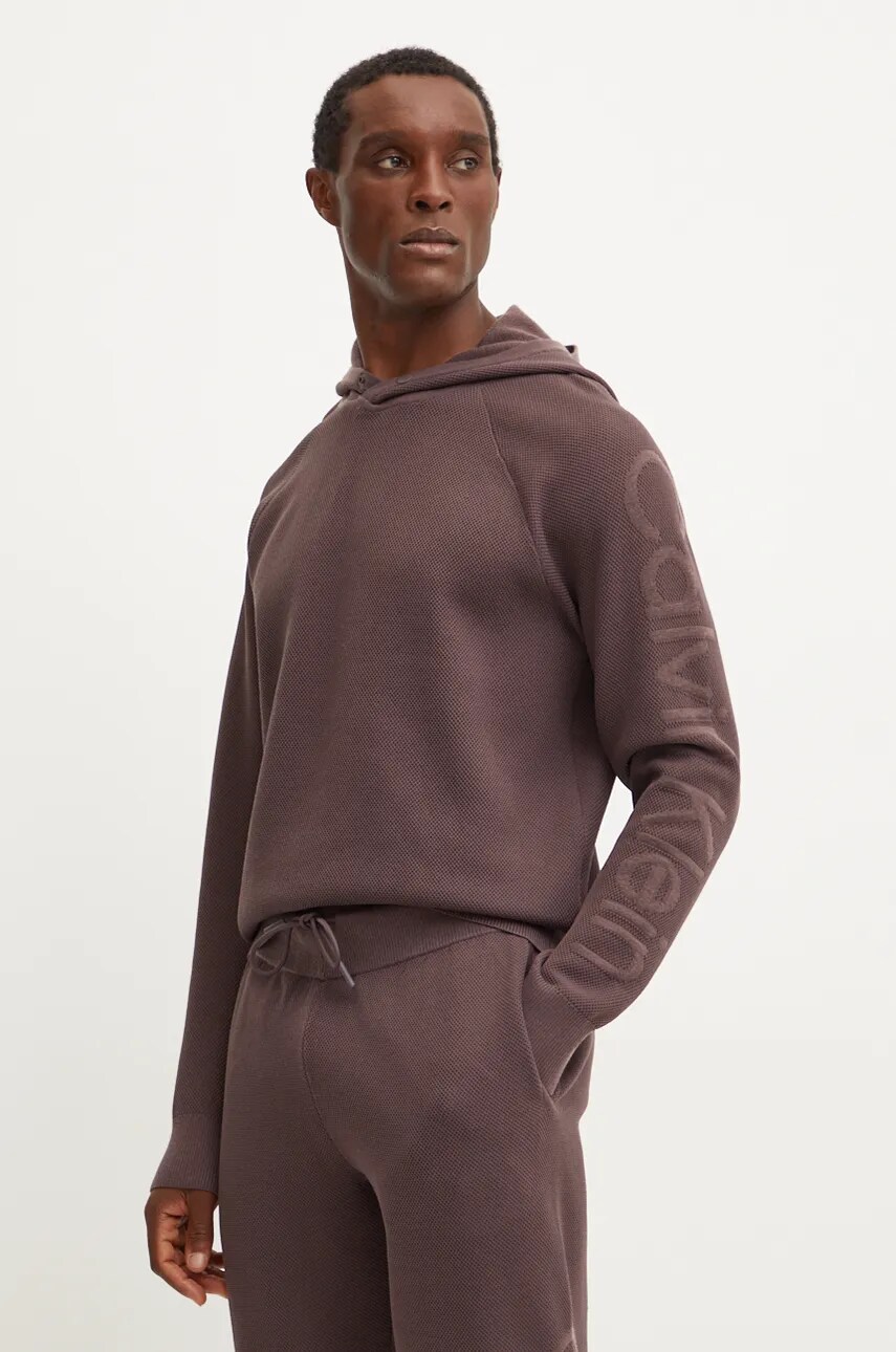 Levně Mikina Calvin Klein Performance pánská, hnědá barva, s kapucí, hladká, 00GMF4W334