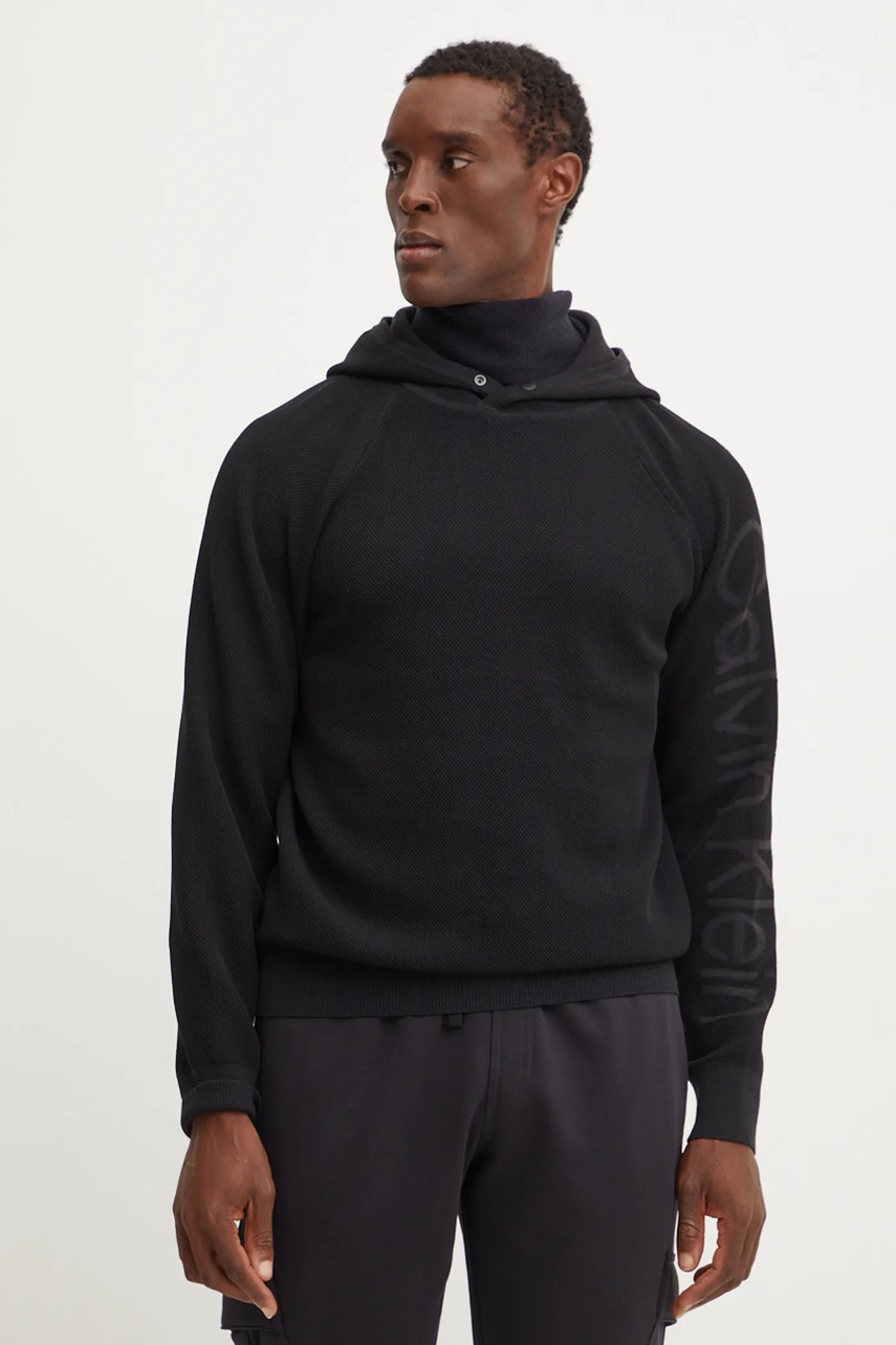 Μπλούζα Calvin Klein Performance χρώμα: μαύρο, με κουκούλα, 00GMF4W334 φωτογραφία