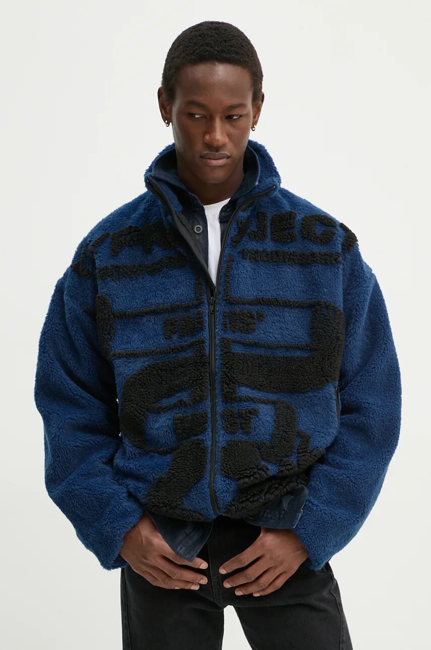 Y/Project geaca PARIS' BEST JACQUARD FLEECE JACKET barbati, culoarea albastru marin, de tranzitie, oversize, 209JA002