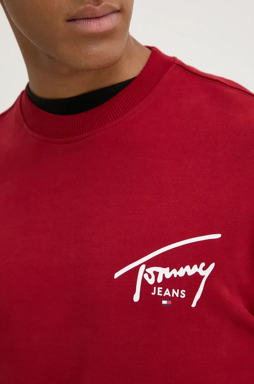 Pamučna Dukserica Tommy Jeans Za Muškarce, Boja: Bordo, S Tiskom, DM0DM19230