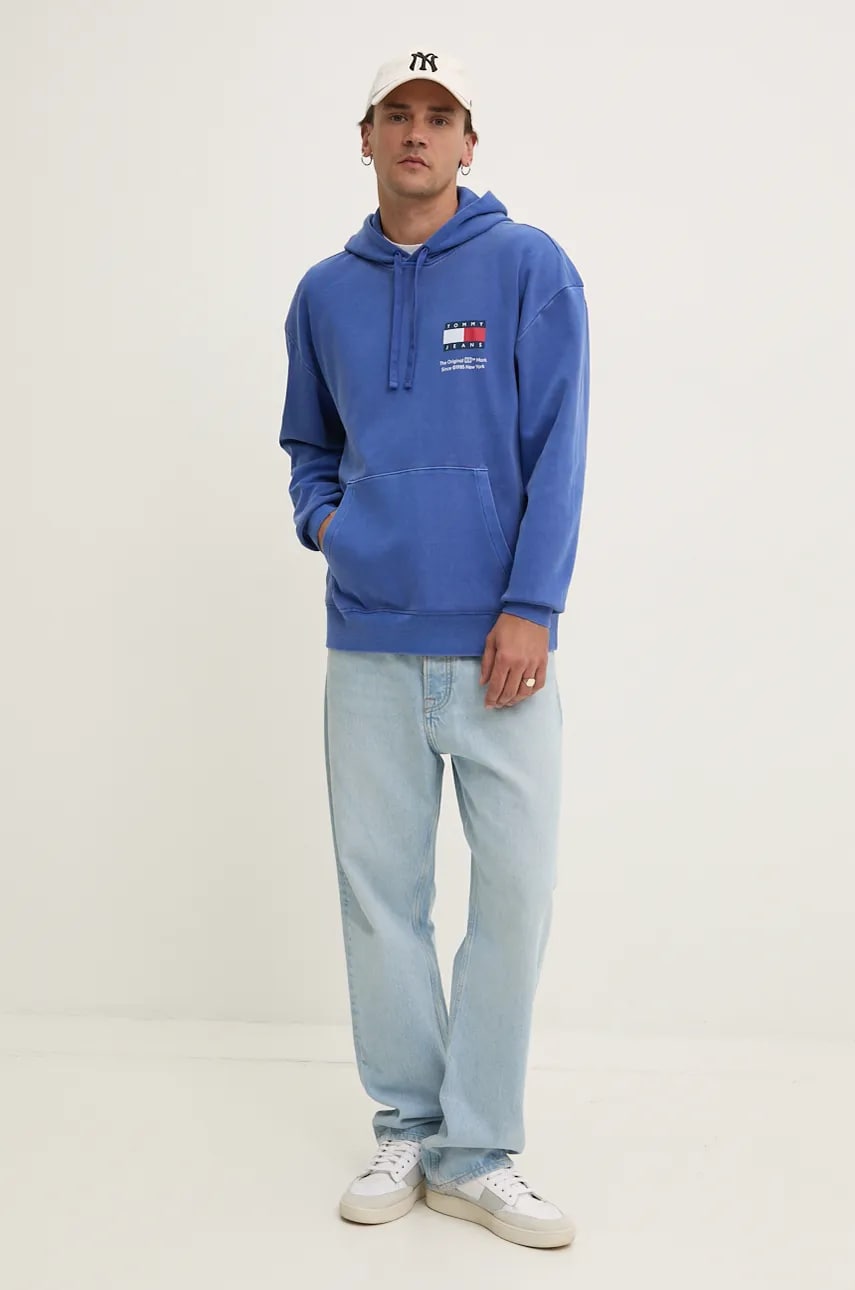 Хлопковая кофта Tommy Jeans мужская с капюшоном с принтом DM0DM20500 Хлопковая кофта Tommy Jeans мужская с капюшоном с принтом DM0DM20500