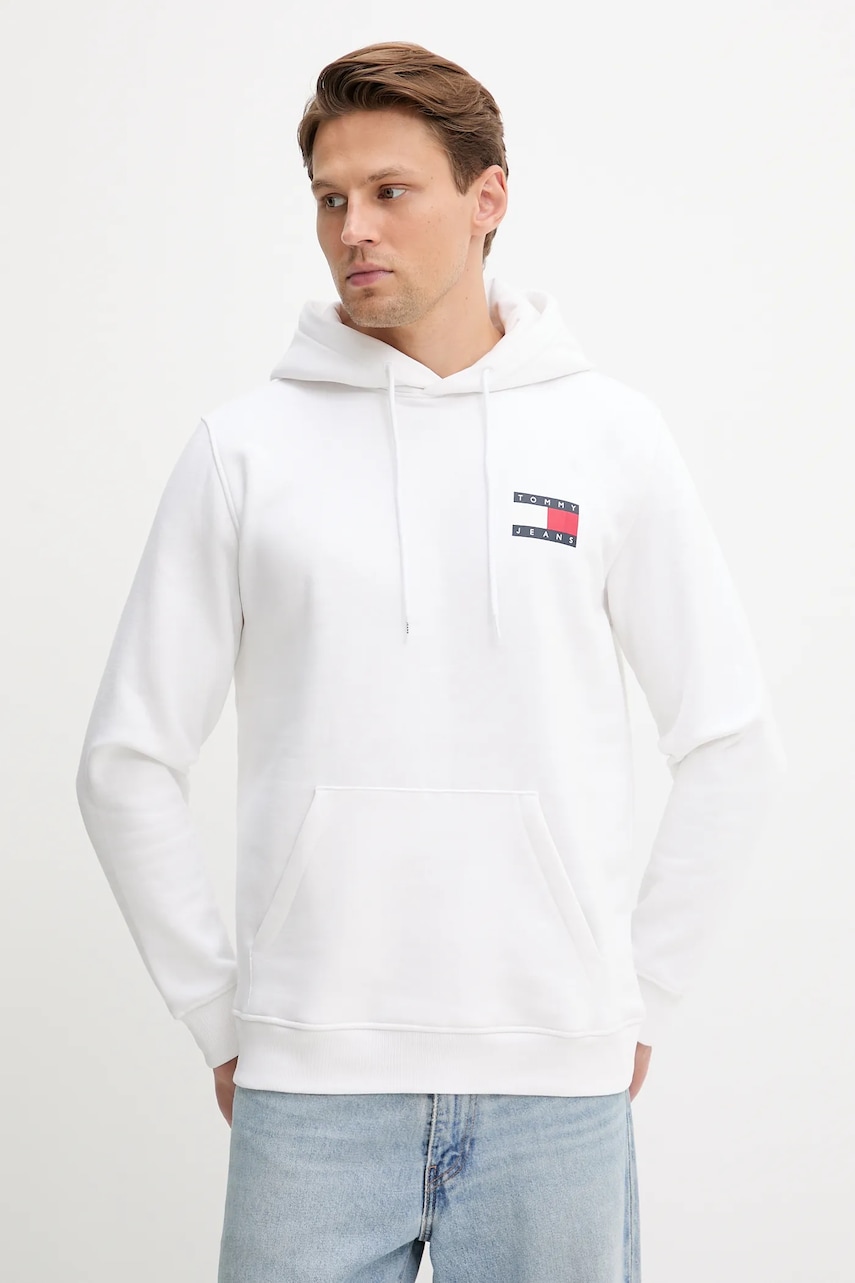 Levně Mikina Tommy Jeans pánská, zelená barva, s kapucí, s aplikací, DM0DM20738