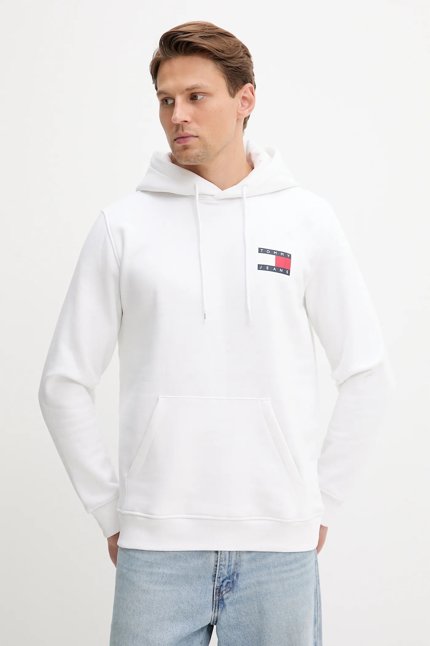 Tommy Jeans bluză culoarea verde, cu glugă, cu imprimeu, DM0DM20738