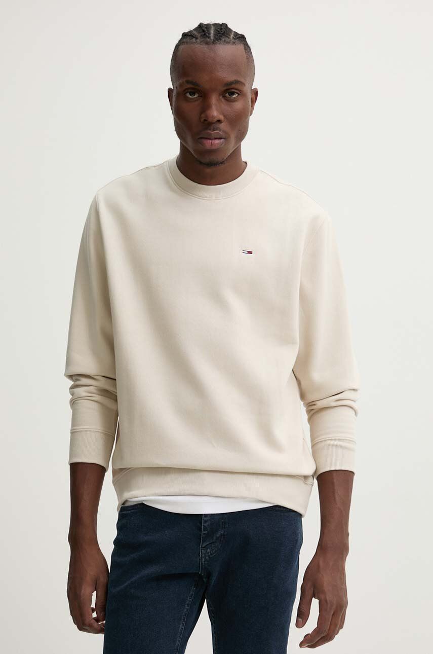 Tommy Jeans bluza barbati, culoarea bej, neted, DM0DM20741