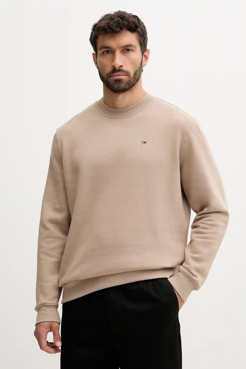 Tommy Jeans bluză culoarea bej, uni, DM0DM20741