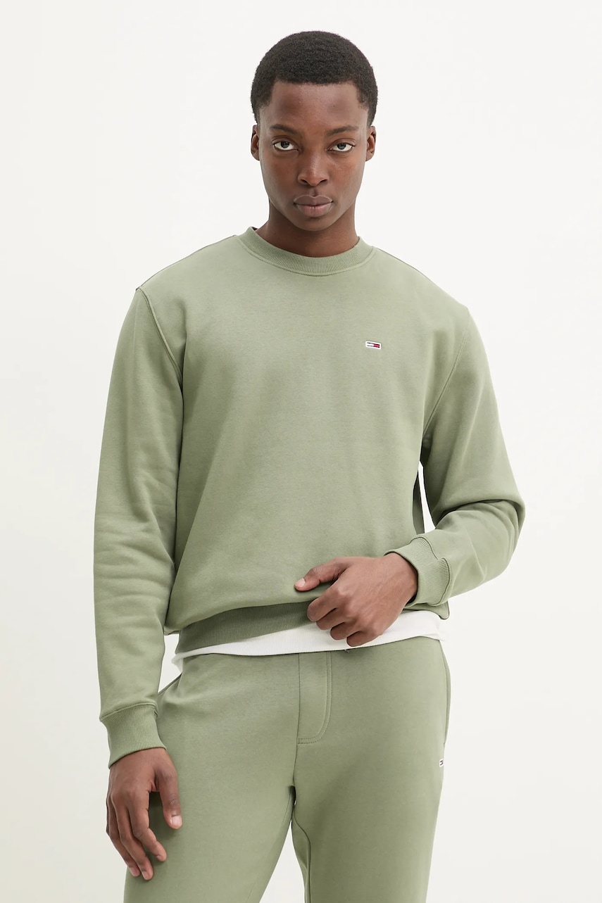 Tommy Jeans bluza barbati, culoarea verde, neted, DM0DM20741