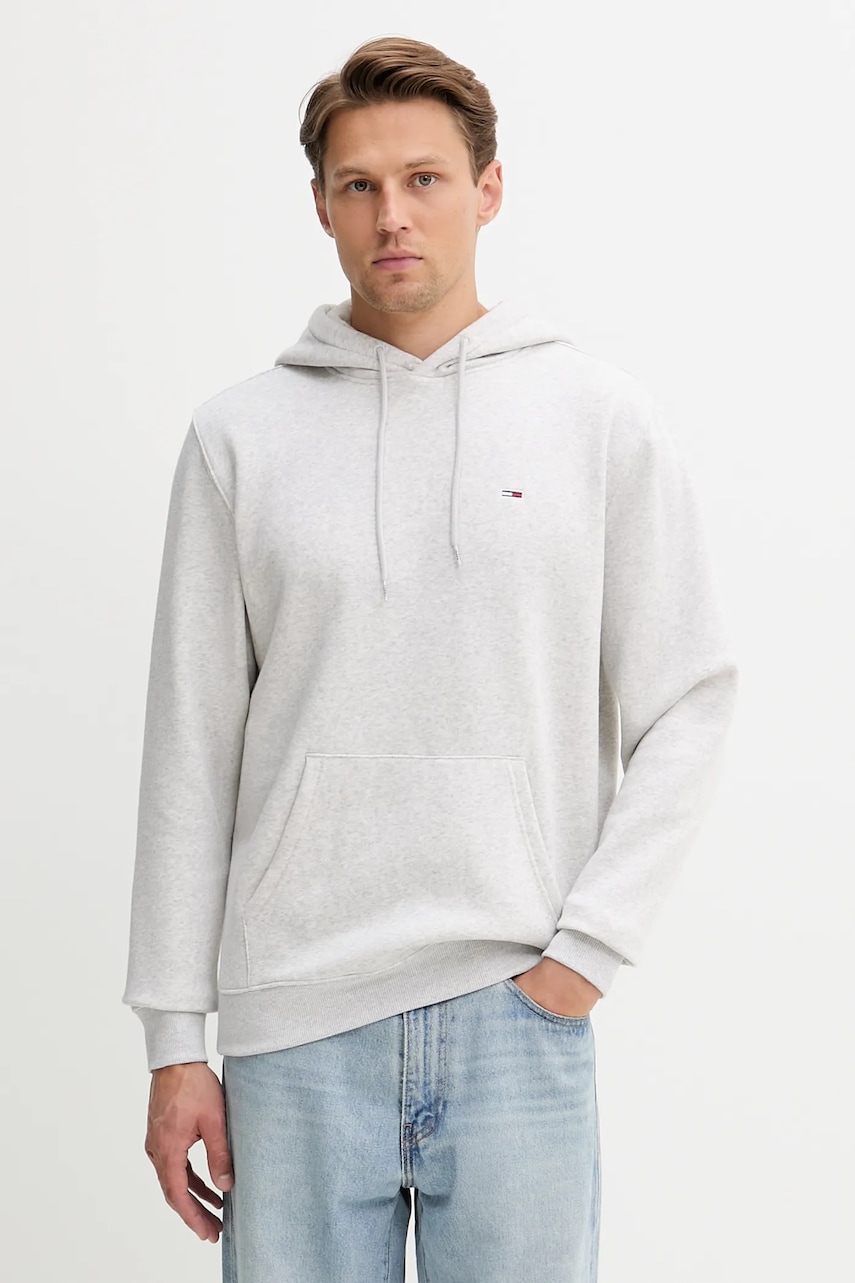 Tommy Jeans bluză culoarea bej, cu glugă, uni, DM0DM20742