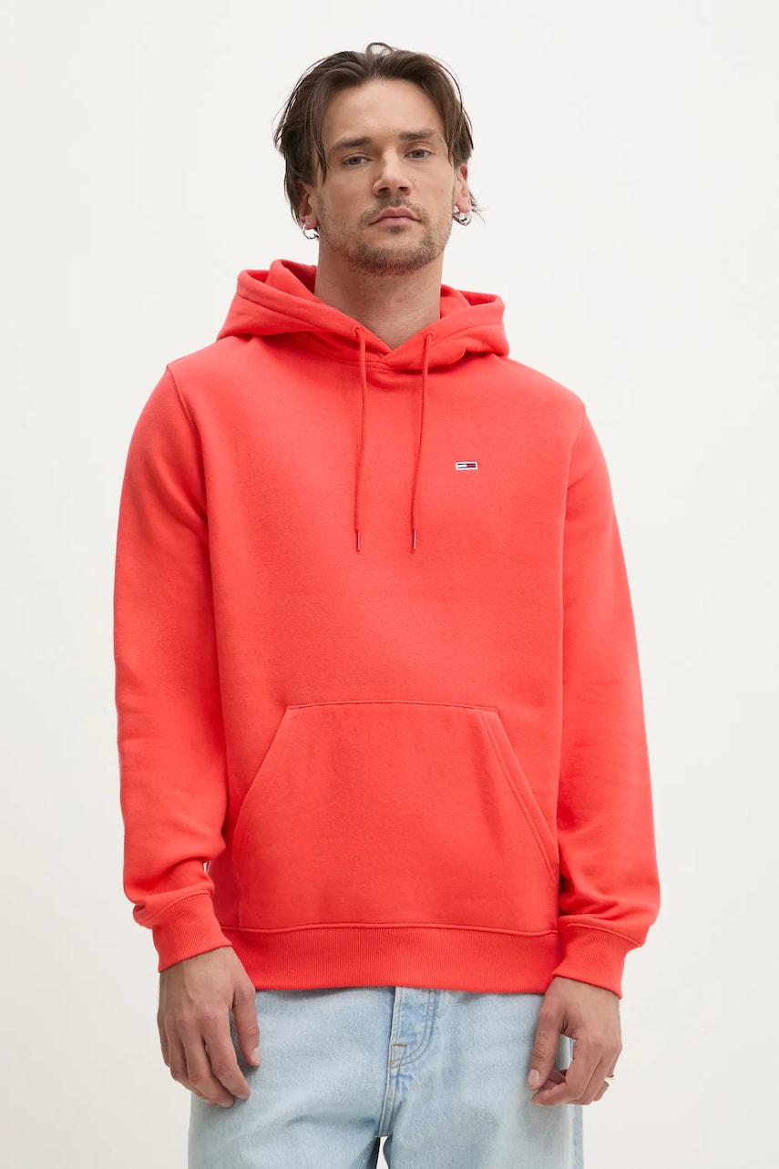 Tommy Jeans bluza barbati, culoarea portocaliu, cu glugă, neted, DM0DM20742