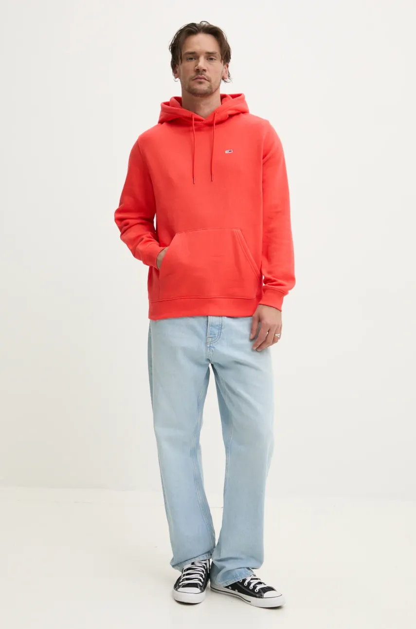 Кофта Tommy Jeans мужская цвет оранжевый с капюшоном однотонная DM0DM20742 Кофта Tommy Jeans мужская цвет оранжевый с капюшоном однотонная DM0DM20742