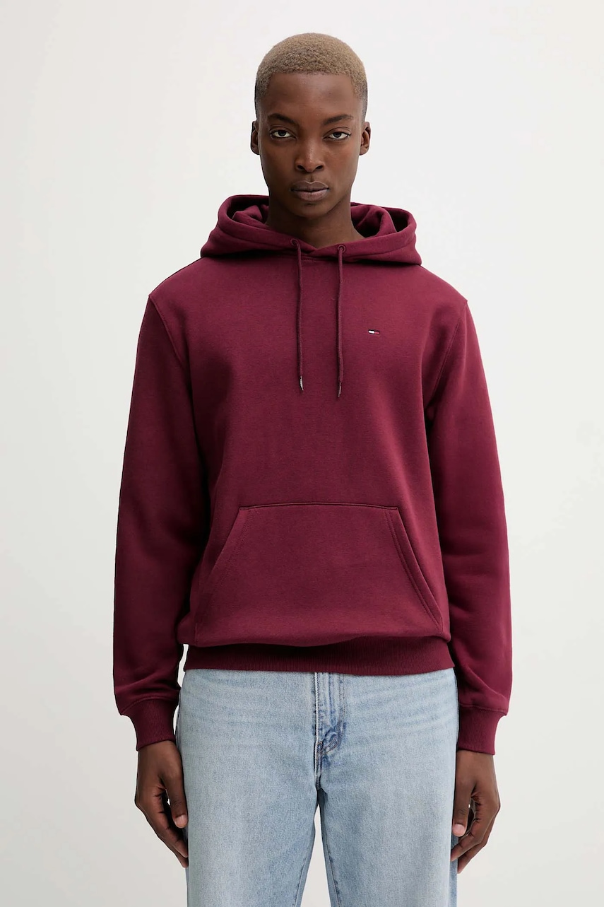 Tommy Jeans bluză culoarea bej, cu glugă, uni, DM0DM20742