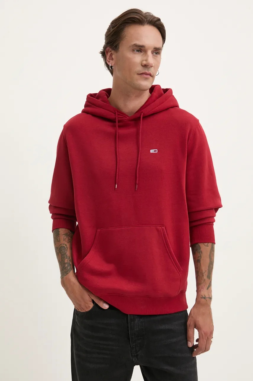 

Суичър Tommy Jeans в бордо с качулка с изчистен дизайн DM0DM20742