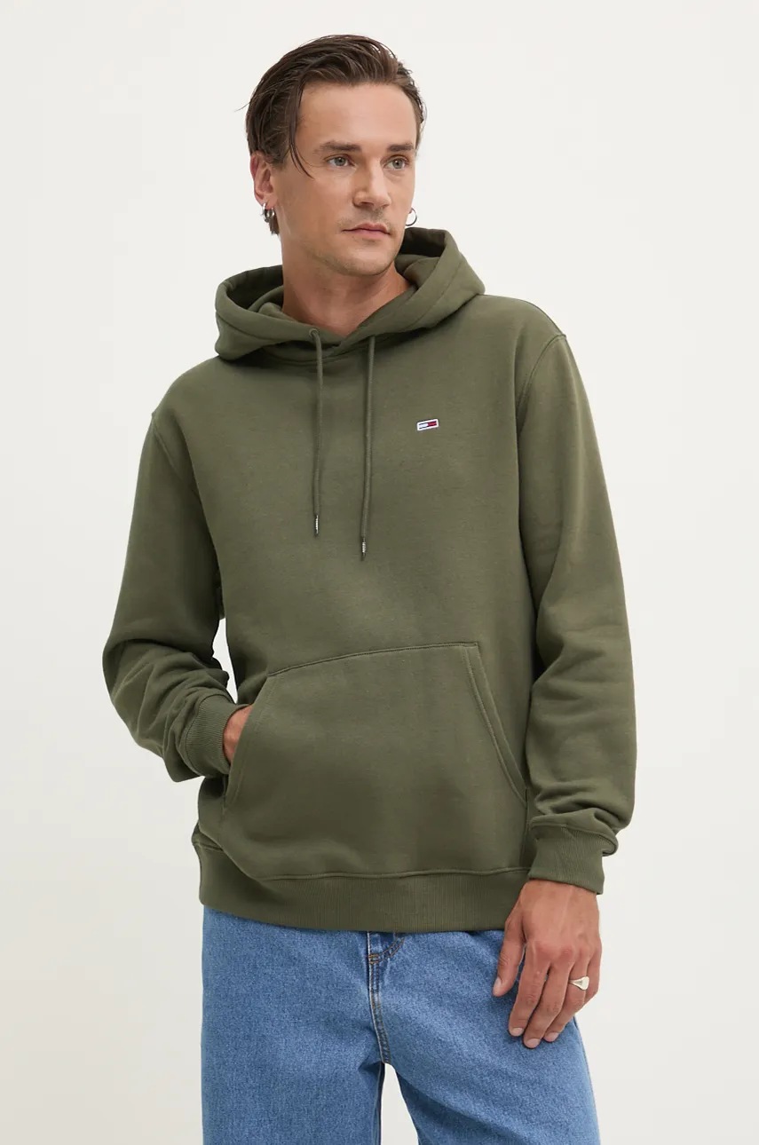 

Суичър Tommy Jeans в зелено с качулка с изчистен дизайн DM0DM20742, Зелен