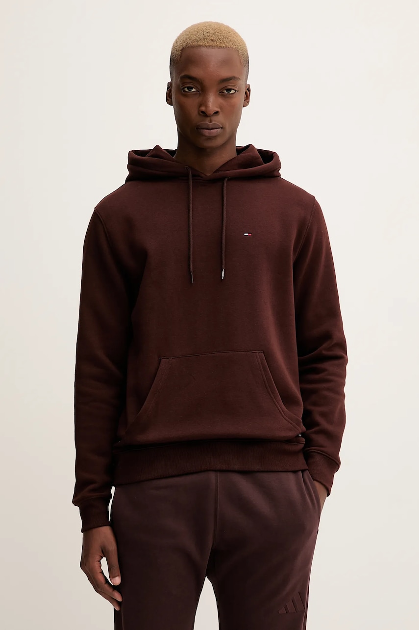 Tommy Jeans bluză culoarea bej, cu glugă, uni, DM0DM20742