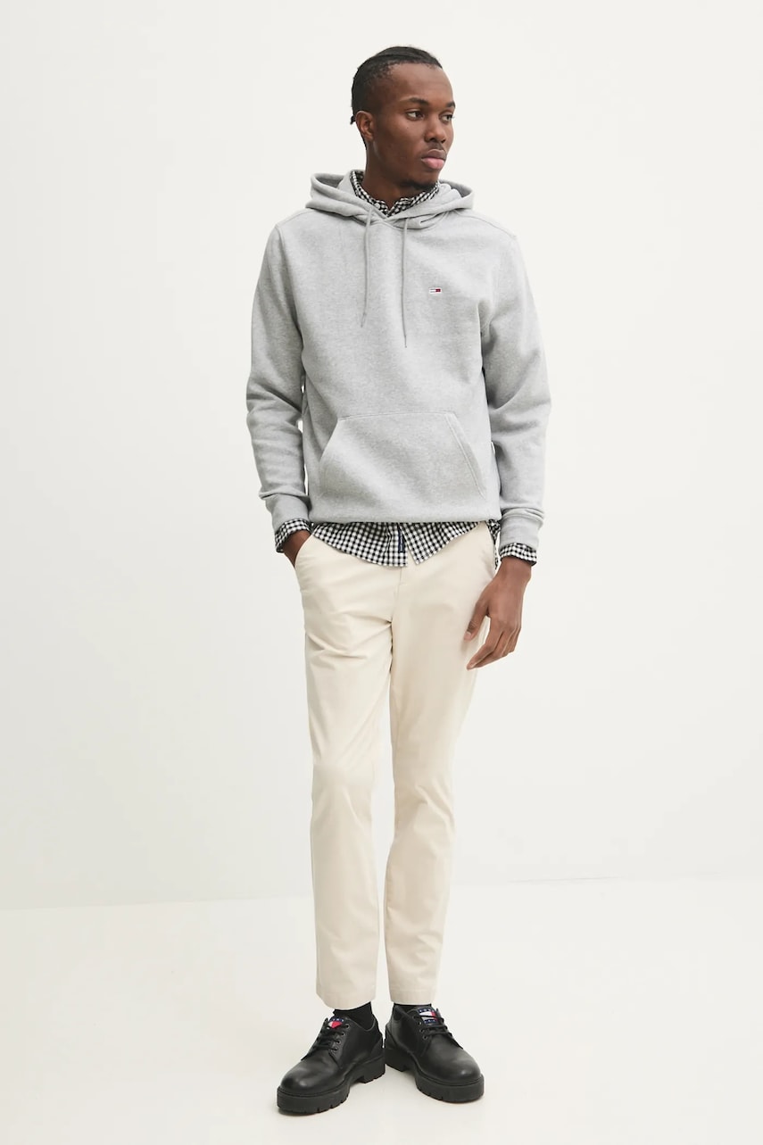 Кофта Tommy Jeans мужская цвет серый с капюшоном однотонная DM0DM20742 Кофта Tommy Jeans мужская цвет серый с капюшоном однотонная DM0DM20742